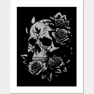 Skull with roses Posters and Art